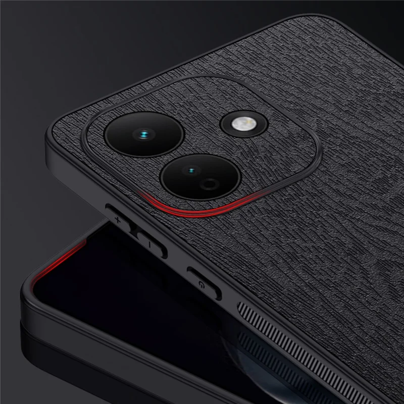 For Xiaomi Redmi Note 17 Pro 5G Case Wood Texture PU Leather Coated PC TPU Phone Cover - Black