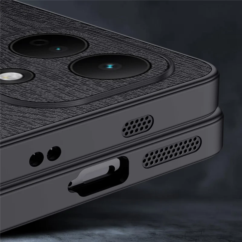 For Xiaomi Redmi Note 17 Pro 5G Case Wood Texture PU Leather Coated PC TPU Phone Cover - Black