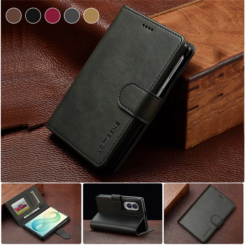 LC.IMEEKE for Samsung Galaxy Z Fold8 Case Wallet Calf Texture Leather Phone Cover - Black
