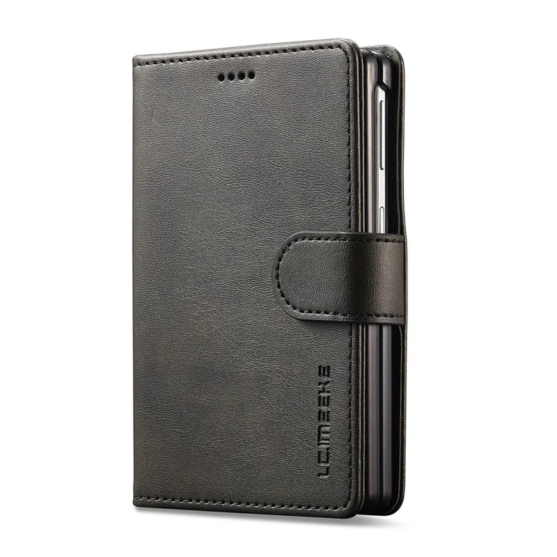 LC.IMEEKE for Samsung Galaxy Z Fold8 Case Wallet Calf Texture Leather Phone Cover - Black