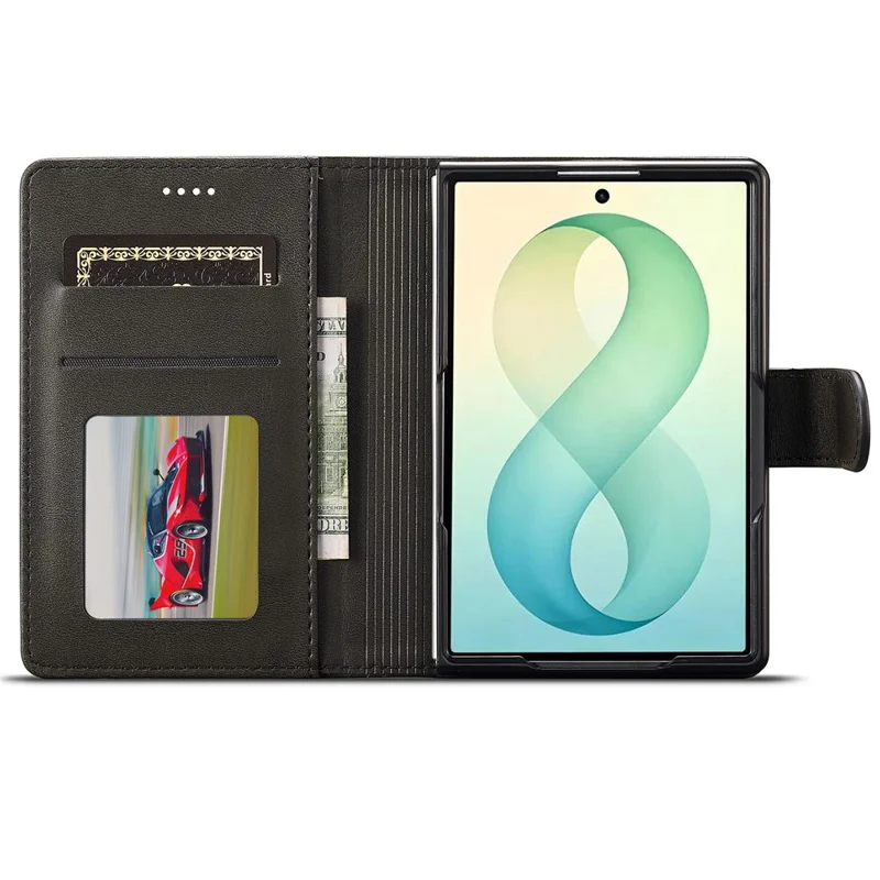 LC.IMEEKE for Samsung Galaxy Z Fold8 Case Wallet Calf Texture Leather Phone Cover - Black
