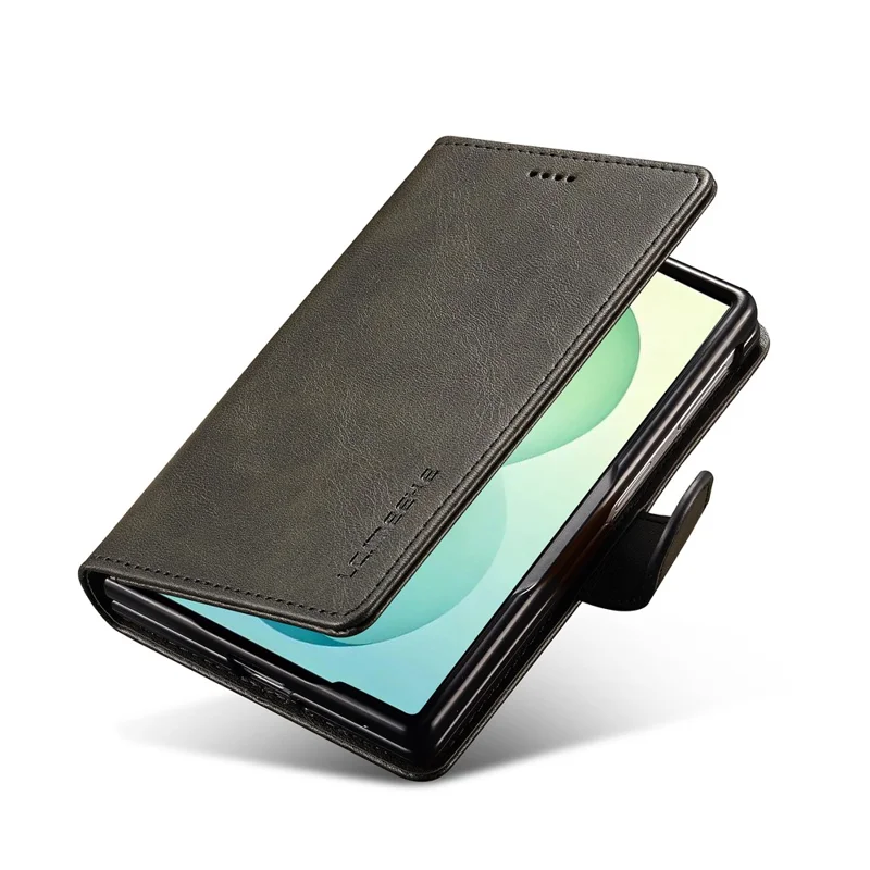 LC.IMEEKE for Samsung Galaxy Z Fold8 Case Wallet Calf Texture Leather Phone Cover - Black
