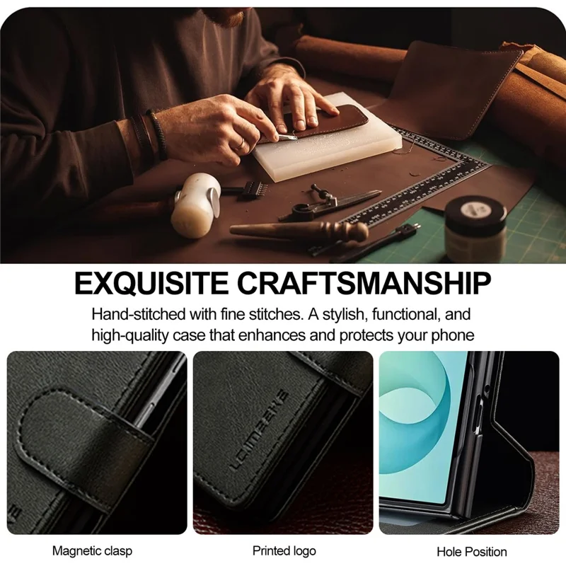 LC.IMEEKE for Samsung Galaxy Z Fold8 Case Wallet Calf Texture Leather Phone Cover - Black
