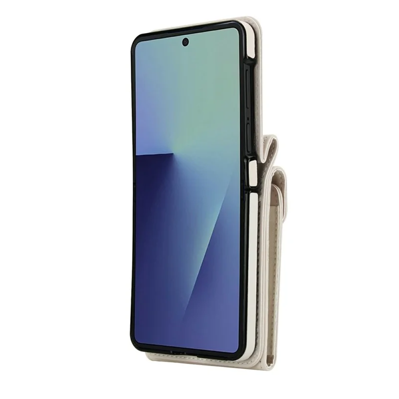 For Samsung Galaxy Z Flip8 Case Litchi Texture PU Leather + TPU Phone Cover with Shoulder Strap - White