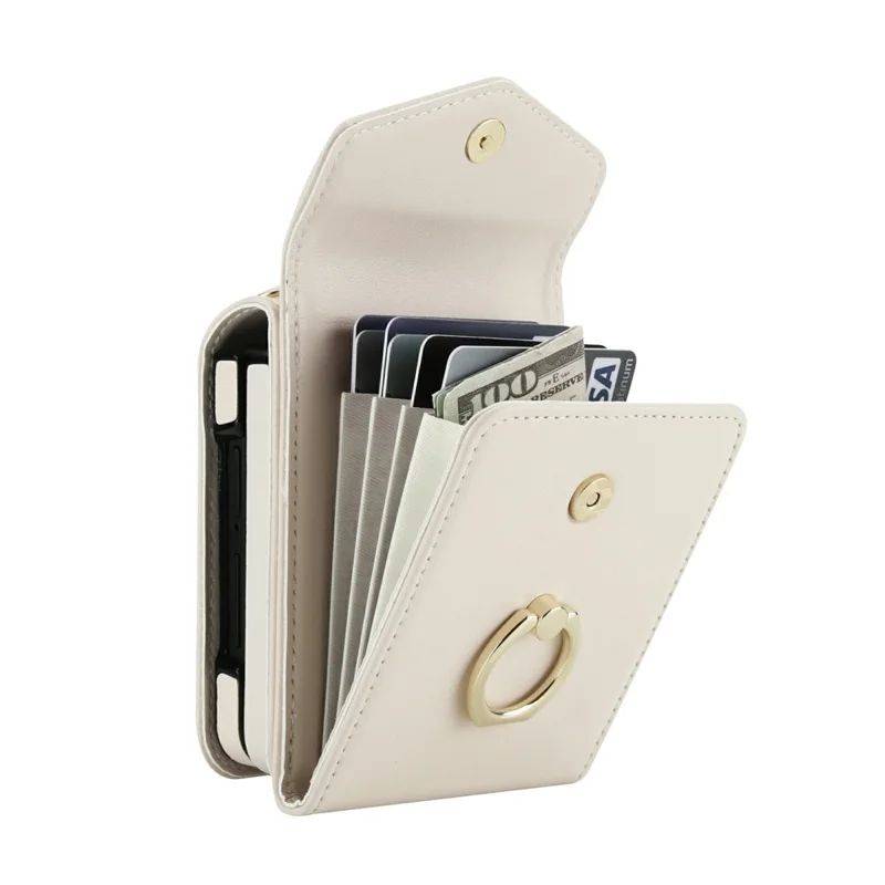 For Samsung Galaxy Z Flip8 Case Litchi Texture PU Leather + TPU Phone Cover with Shoulder Strap - White