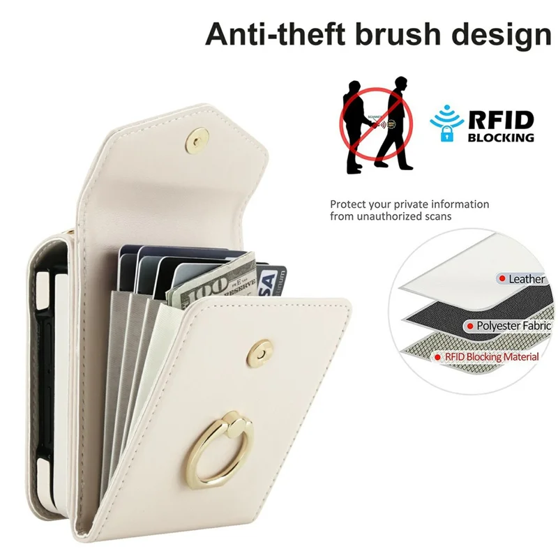 For Samsung Galaxy Z Flip8 Case Litchi Texture PU Leather + TPU Phone Cover with Shoulder Strap - White