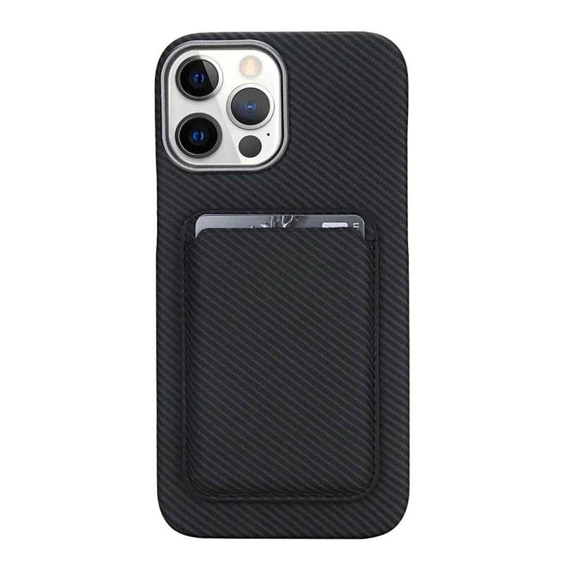 Für iPhone 13 Pro Magnetische Hülle mit Abnehmbarem Kartenhalter Kohlefaser-Optik Leder + PC Handyhülle - Schwarz