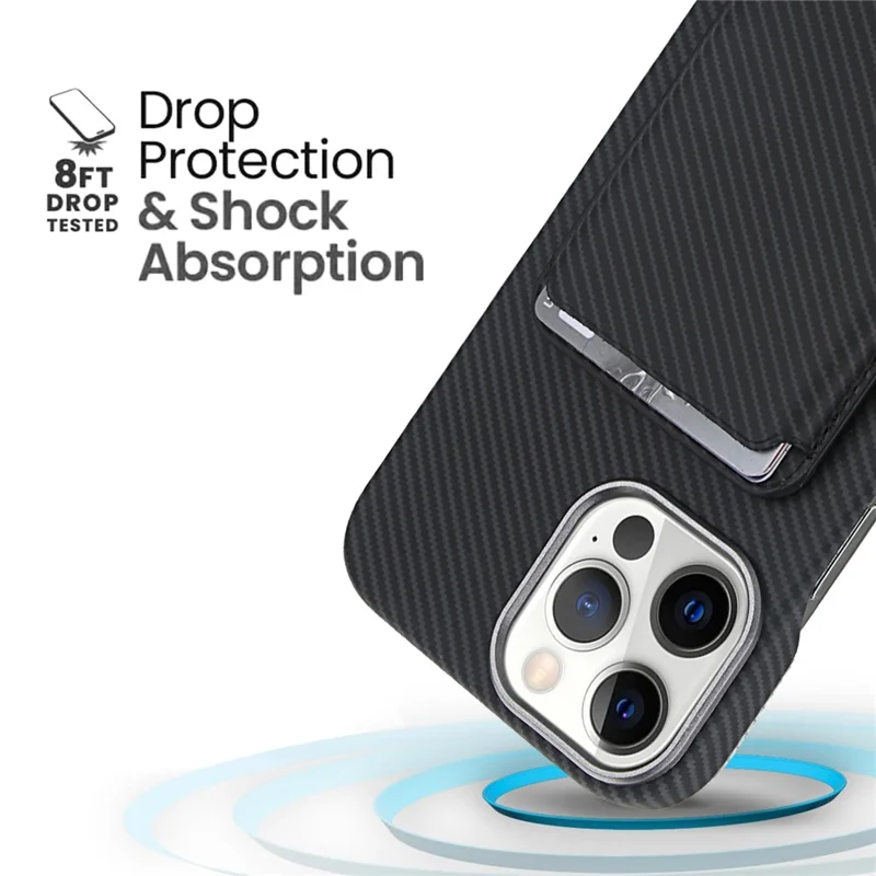 Für iPhone 13 Pro Magnetische Hülle mit Abnehmbarem Kartenhalter Kohlefaser-Optik Leder + PC Handyhülle - Schwarz