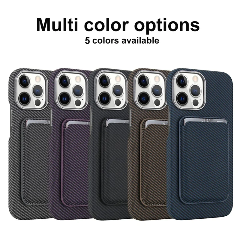 Für iPhone 13 Pro Magnetische Hülle mit Abnehmbarem Kartenhalter Kohlefaser-Optik Leder + PC Handyhülle - Schwarz