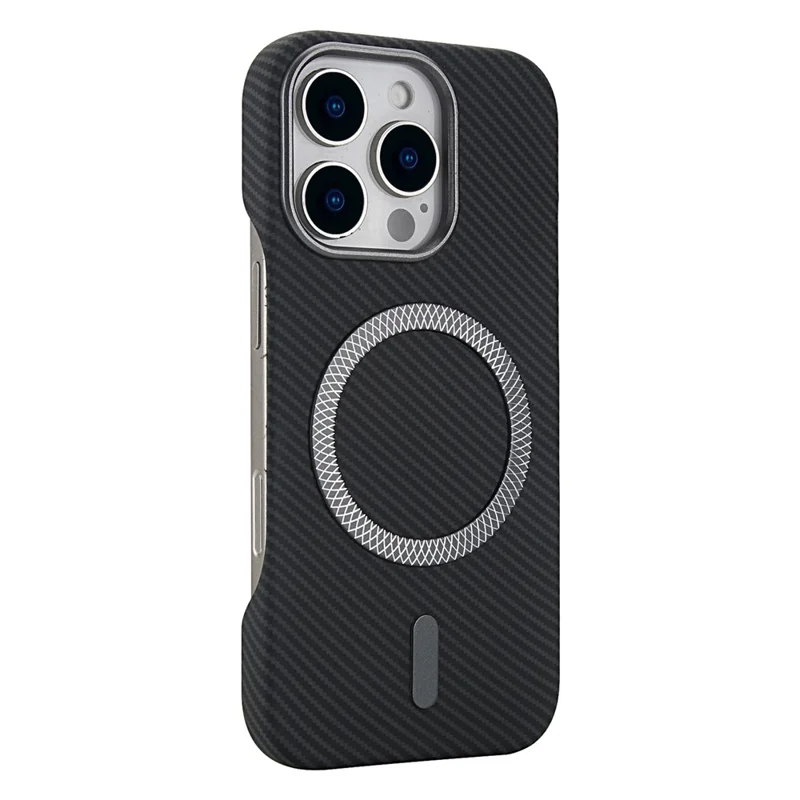 For iPhone 16 Pro Max Magnetic Case Carbon Fiber Texture Leather + PC Phone Cover - Black