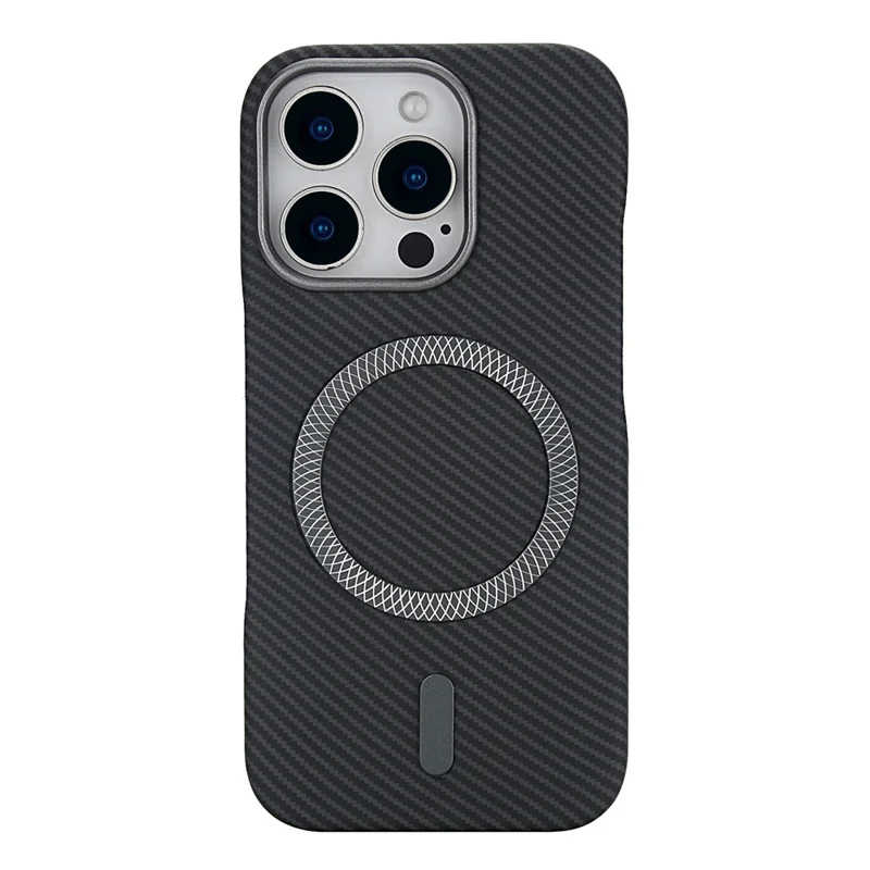 For iPhone 16 Pro Max Magnetic Case Carbon Fiber Texture Leather + PC Phone Cover - Black