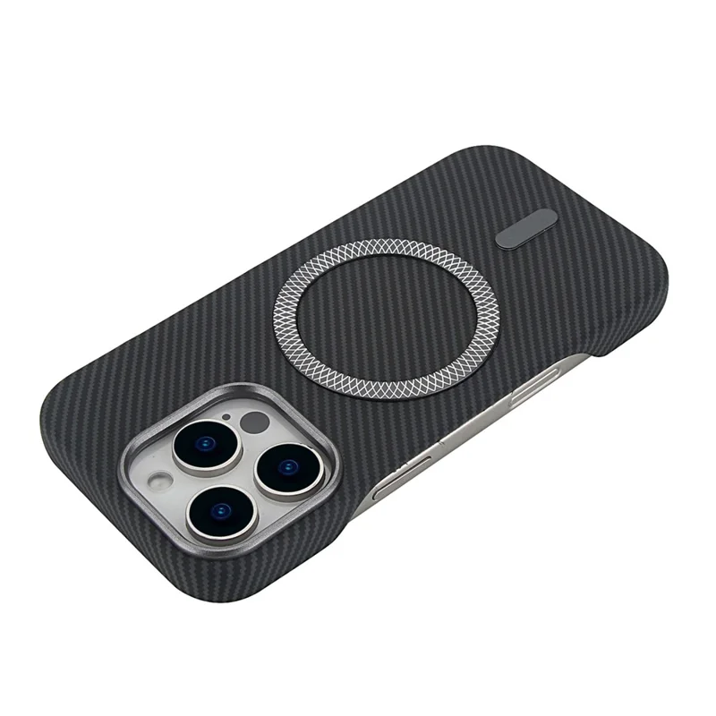 For iPhone 16 Pro Max Magnetic Case Carbon Fiber Texture Leather + PC Phone Cover - Black