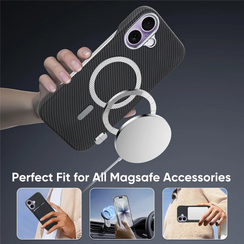 For iPhone 17 Magnetic Case Carbon Fiber Texture Leather + PC Phone Cover - Black