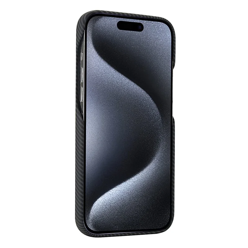 For iPhone 15 Pro Max Magnetic Case Carbon Fiber Texture Leather + PC Phone Cover - Black