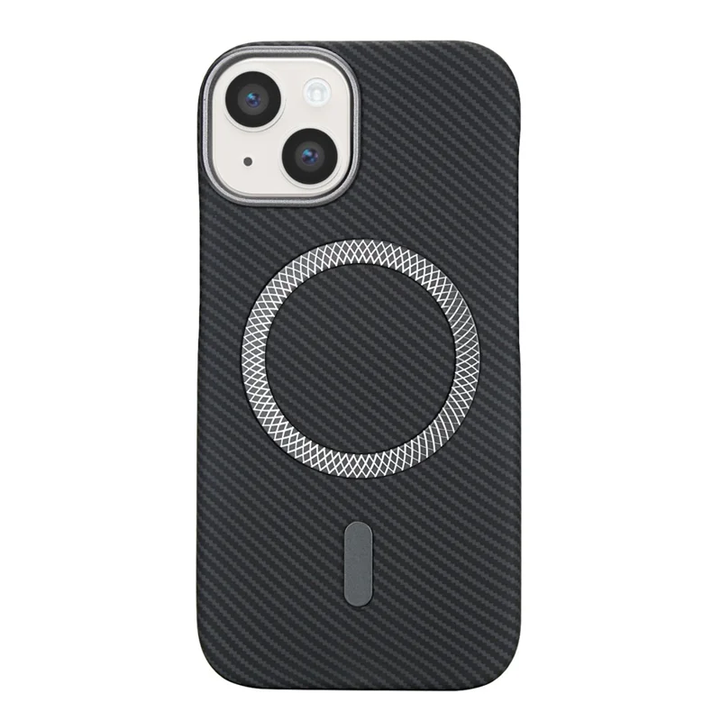For iPhone 15 Magnetic Case Carbon Fiber Texture Leather + PC Phone Cover - Black