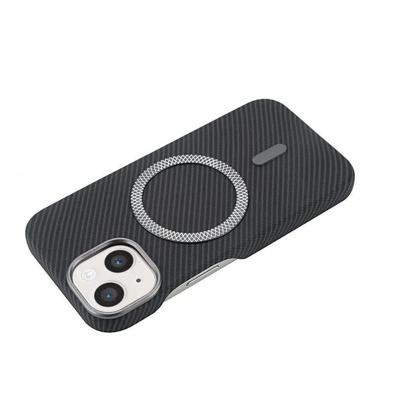 For iPhone 15 Magnetic Case Carbon Fiber Texture Leather + PC Phone Cover - Black