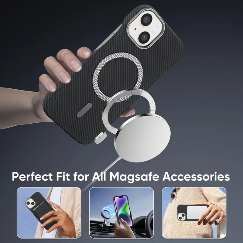 For iPhone 14  /  13 Magnetic Case Carbon Fiber Texture Leather + PC Phone Cover - Black