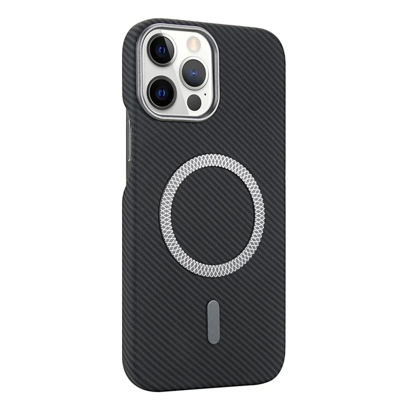 For iPhone 13 Pro Magnetic Case Carbon Fiber Texture Leather + PC Phone Cover - Black