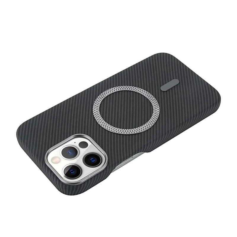 For iPhone 13 Pro Magnetic Case Carbon Fiber Texture Leather + PC Phone Cover - Black