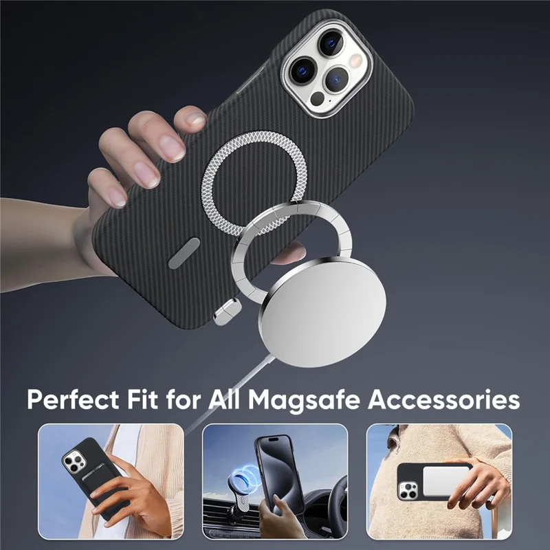 For iPhone 13 Pro Magnetic Case Carbon Fiber Texture Leather + PC Phone Cover - Black