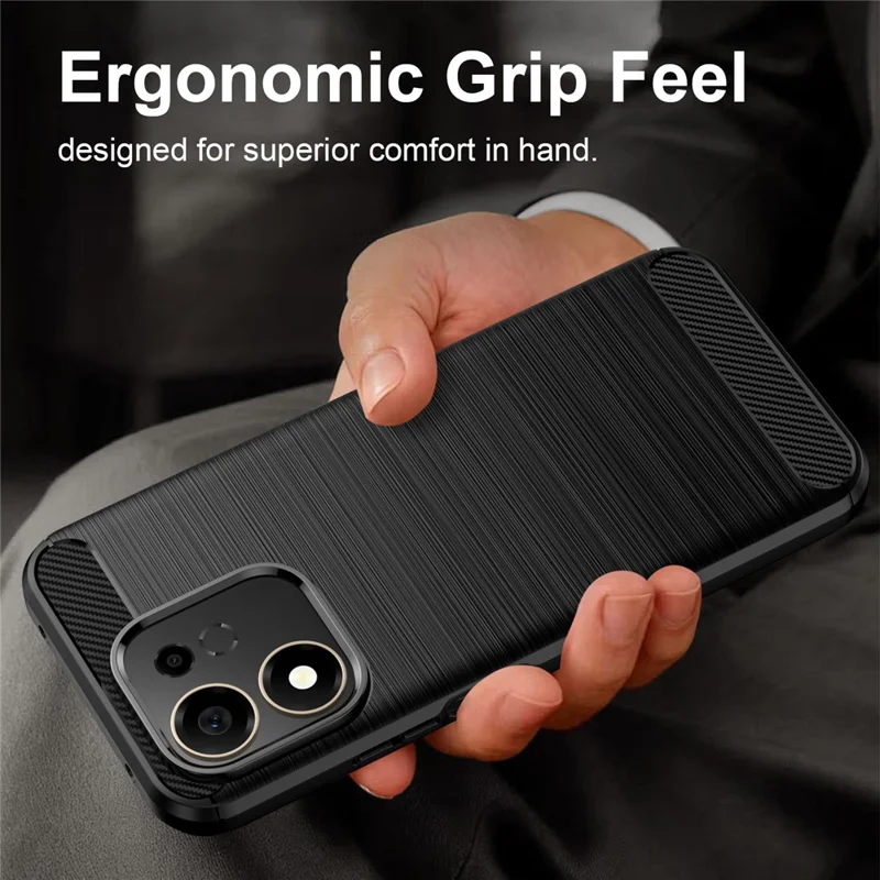 For Honor 600 Smart 5G TPU Case Protective Phone Cover Carbon Fiber Texture Brushed - Black