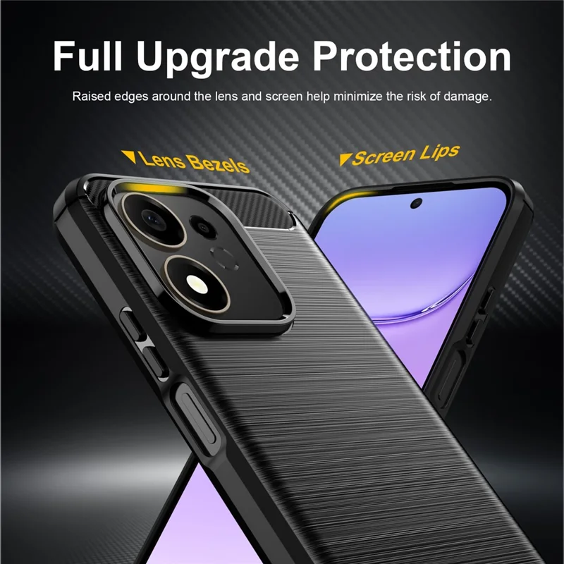 For Honor 600 Smart 5G TPU Case Protective Phone Cover Carbon Fiber Texture Brushed - Black