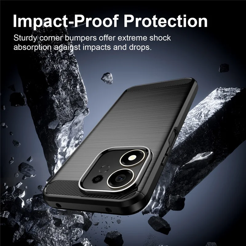 For Honor 600 Smart 5G TPU Case Protective Phone Cover Carbon Fiber Texture Brushed - Black