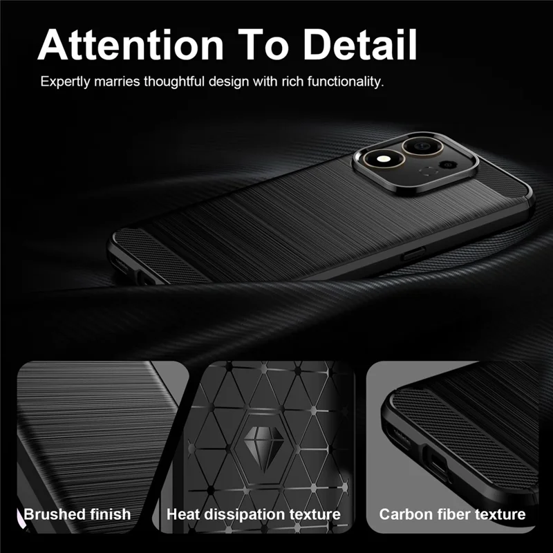 For Honor 600 Smart 5G TPU Case Protective Phone Cover Carbon Fiber Texture Brushed - Black
