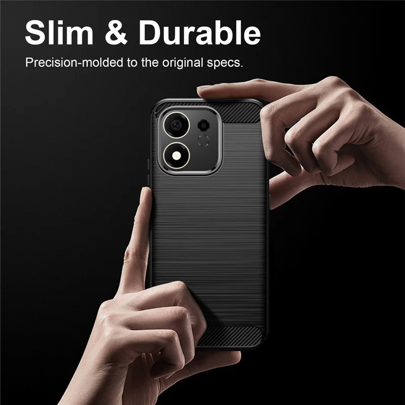 For Honor 600 Smart 5G TPU Case Protective Phone Cover Carbon Fiber Texture Brushed - Black
