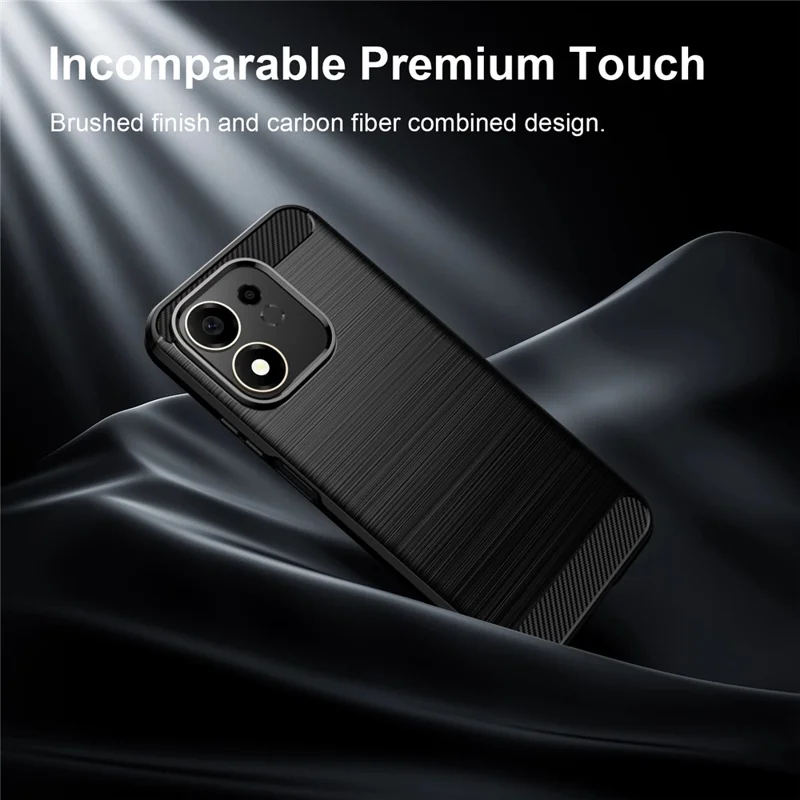 For Honor 600 Smart 5G TPU Case Protective Phone Cover Carbon Fiber Texture Brushed - Black