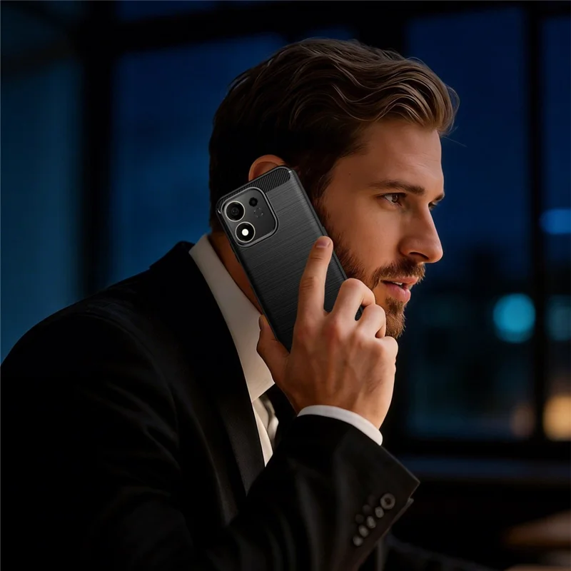 For Honor 600 Smart 5G TPU Case Protective Phone Cover Carbon Fiber Texture Brushed - Black