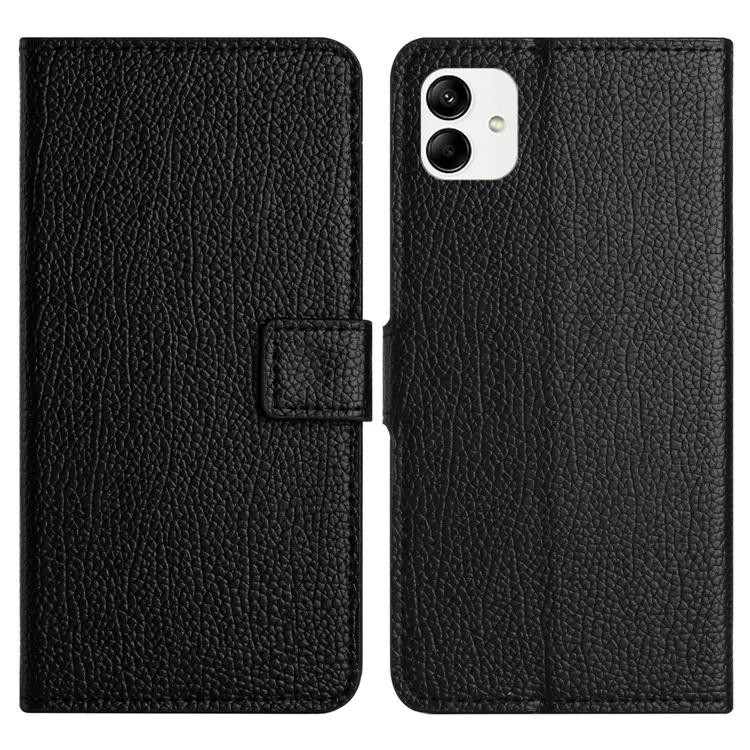 Para Samsung Galaxy A04e 4G / F04 4G / M04 4G Compatible Soporte Textura Litchi Piel PU Estuche Cartera Magnético Cierre Cuadrado Cubierta de Teléfono Celular - Negro