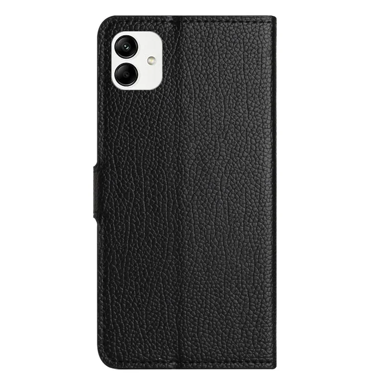 Para Samsung Galaxy A04e 4G / F04 4G / M04 4G Compatible Soporte Textura Litchi Piel PU Estuche Cartera Magnético Cierre Cuadrado Cubierta de Teléfono Celular - Negro