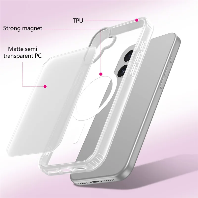 For iPhone 16 Magnetic Case 2.0mm Skin-Touch TPU PC Shockproof Phone Cover Compatible with MagSafe - White