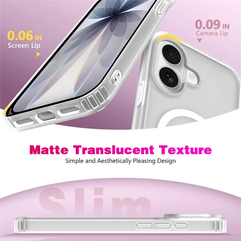 For iPhone 16 Magnetic Case 2.0mm Skin-Touch TPU PC Shockproof Phone Cover Compatible with MagSafe - White