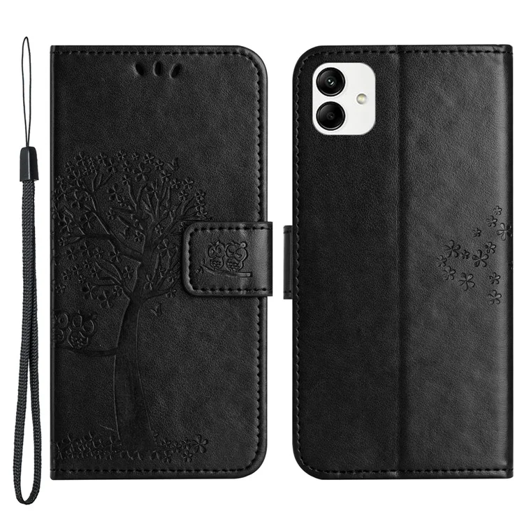 Pour Samsung Galaxy A04e 4G Houx Imprimé de Chouettes Motif de Portefeuille Anti-rayage pu en Cuir Vue - le Noir