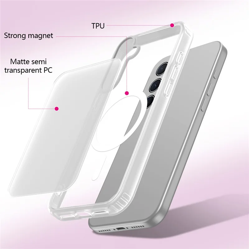 For Samsung Galaxy A35 5G Magnetic Case 2.0mm Skin-Touch TPU PC Shockproof Phone Cover - White