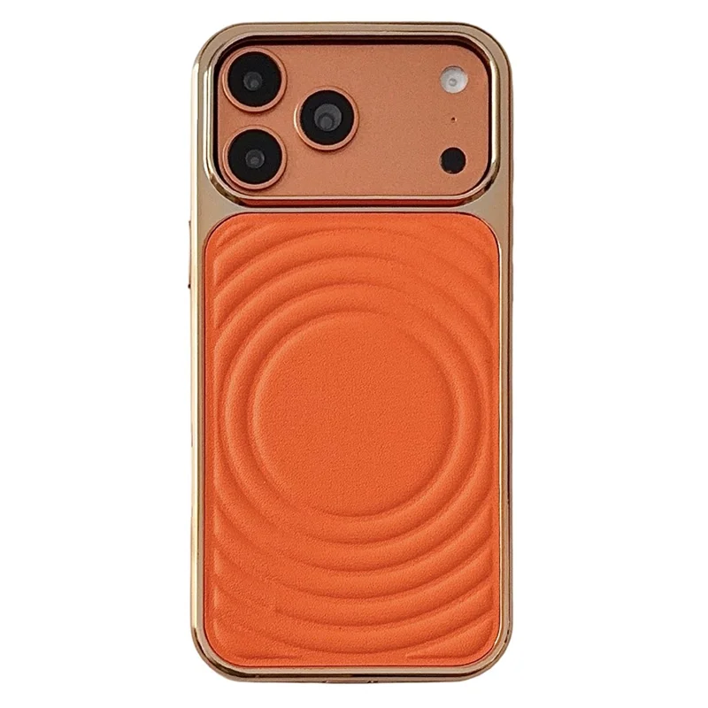 For iPhone 17 Pro Magnetic Case 3D Ripple Texture Leather Coated PC + TPU Electroplated Phone Cover - Orange