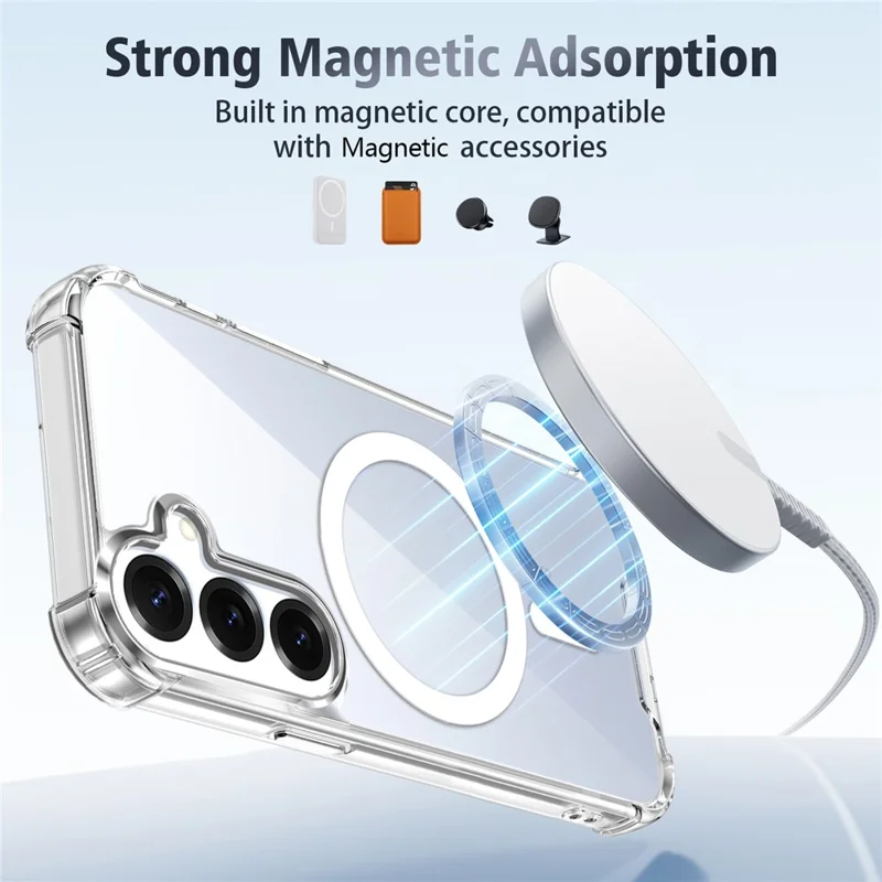 For Samsung Galaxy S26 FE Magnetic Case TPU + PC Air Cushion Corners Protective Phone Cover with 2Pcs Camera Protector + 2Pcs Screen Protector - Transparent - 11
