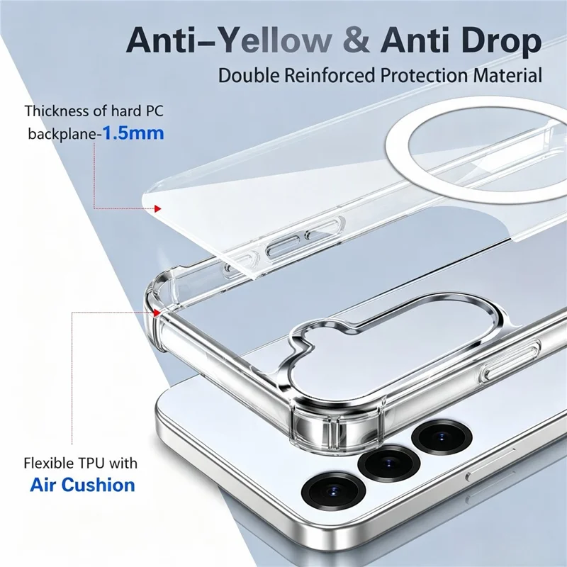 For Samsung Galaxy S26 FE Magnetic Case TPU + PC Air Cushion Corners Protective Phone Cover with 2Pcs Camera Protector + 2Pcs Screen Protector - Transparent - 12
