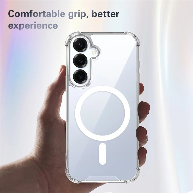 For Samsung Galaxy S26 FE Magnetic Case TPU + PC Air Cushion Corners Protective Phone Cover with 2Pcs Camera Protector + 2Pcs Screen Protector - Transparent - 6