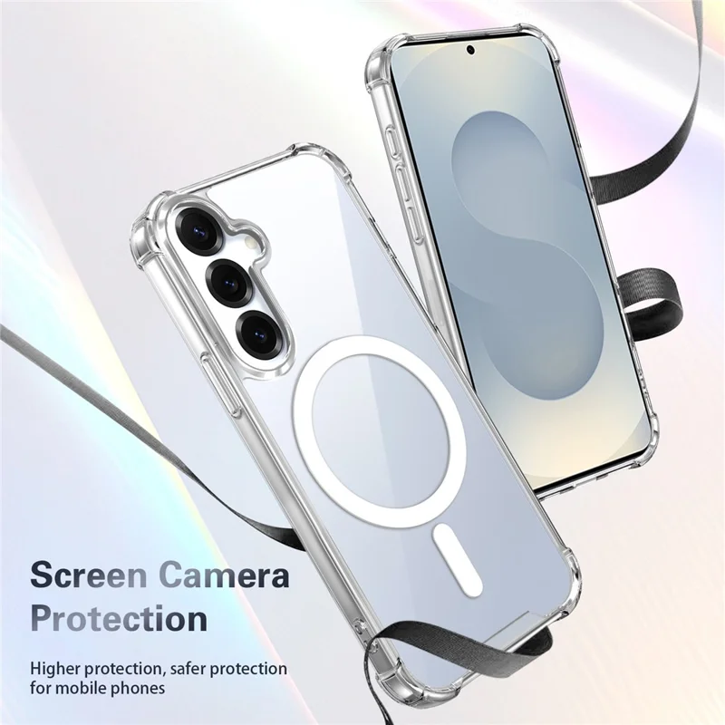 For Samsung Galaxy S26 FE Magnetic Case TPU + PC Air Cushion Corners Protective Phone Cover with 2Pcs Camera Protector + 2Pcs Screen Protector - Transparent - 7