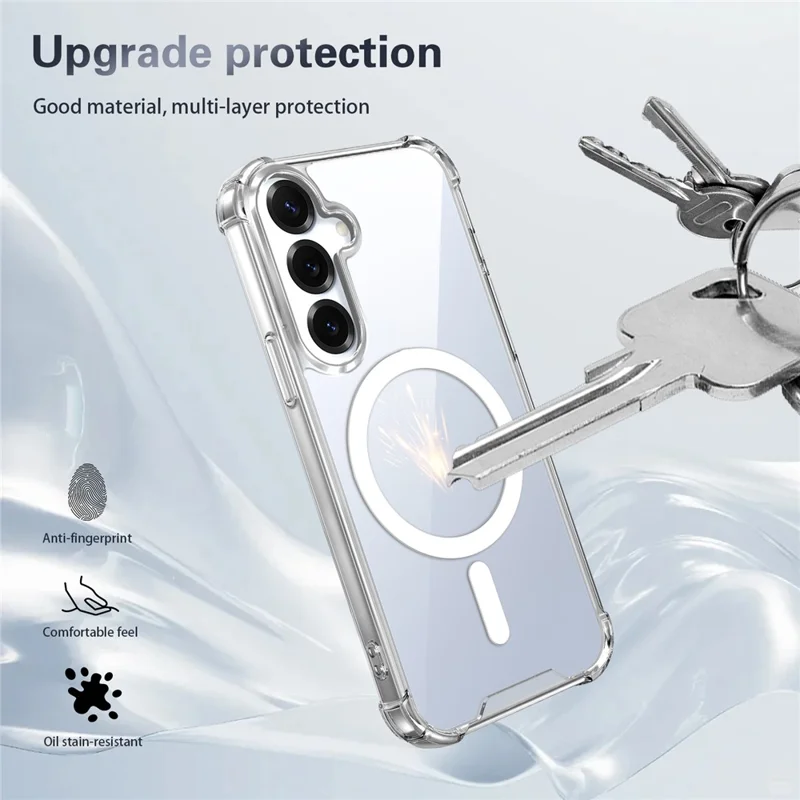 For Samsung Galaxy S26 FE Magnetic Case TPU + PC Air Cushion Corners Protective Phone Cover with 2Pcs Camera Protector + 2Pcs Screen Protector - Transparent - 8