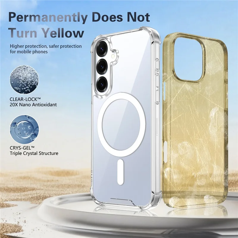 For Samsung Galaxy S26 FE Magnetic Case TPU + PC Air Cushion Corners Protective Phone Cover with 2Pcs Camera Protector + 2Pcs Screen Protector - Transparent - 9