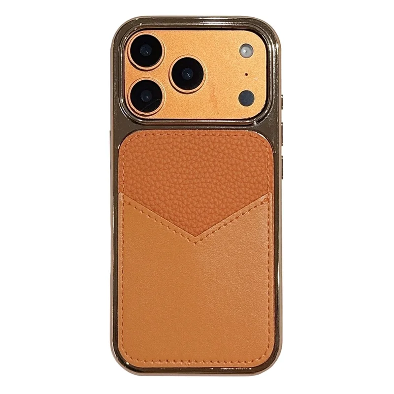 For iPhone 17 Pro Case Leather Coated PC + TPU Anti-Fingerprint Protective Cover with V-Shaped Card Slot - Orange