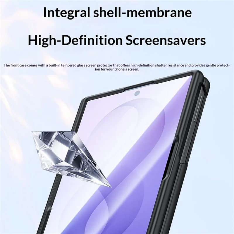 For Samsung Galaxy Z Fold8 Case with Anti-spy Tempered Glass Screen Protector Leather + PC Hinge Protection Phone Cover - Black