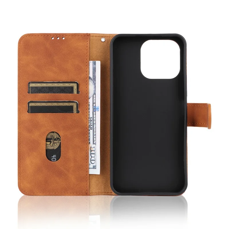 For OnePlus N6 4G Leather Case Skin Feel Anti Drop Wallet Stand Flip Phone Cover - Brown