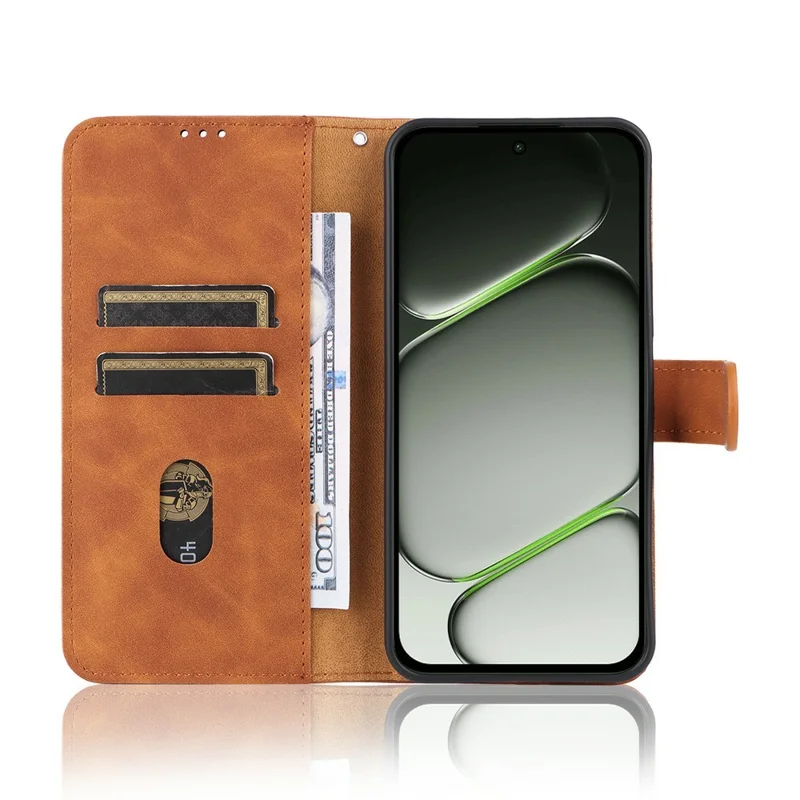 For OnePlus N6 4G Leather Case Skin Feel Anti Drop Wallet Stand Flip Phone Cover - Brown