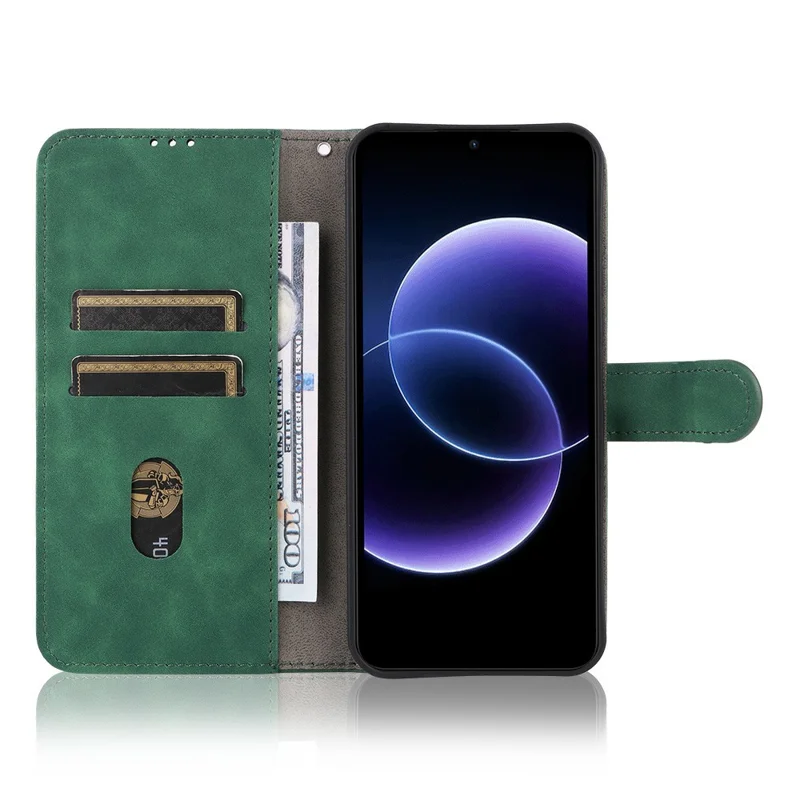 For Xiaomi Poco C95 Pro Leather Case Skin Feel Anti Drop Wallet Stand Flip Phone Cover - Green