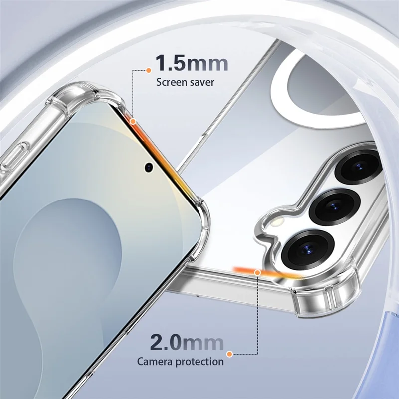 For Samsung Galaxy S26 Magnetic Case TPU + Acrylic Air Cushion Corners Protective Phone Cover with 2Pcs Camera Protector + 2Pcs Screen Protector - Transparent